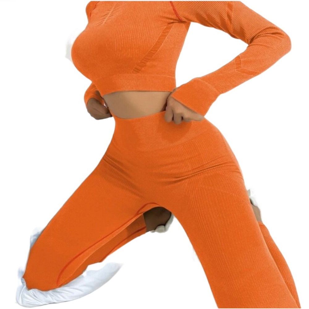 Seamless Raglan Sleeve Tummy Control Sports Set, orange size L 8/10